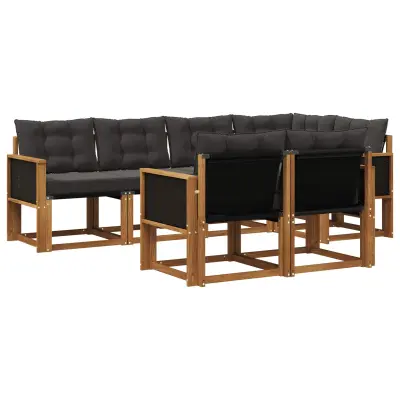 vidaXL Zunanja garnitura za sedenje z blazino 7 pcs Naravna in črna