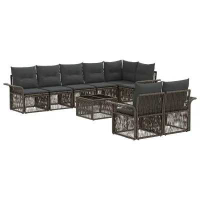 vidaXL Vrtna sedežna garnitura 9 pcs Siva poli ratan