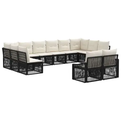 vidaXL Vrtna sedežna garnitura 12 pcs Črna poli ratan