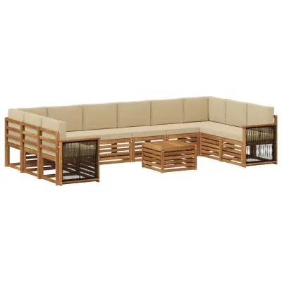 vidaXL Zunanja garnitura za sedenje z blazino 8 pcs Naravna