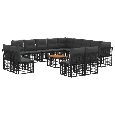 vidaXL Zunanja garnitura za sedenje 14 pcs Črna in Temno siva