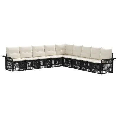 vidaXL Vrtna sedežna garnitura 9 pcs Črna poli ratan