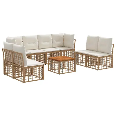 vidaXL Zunanja garnitura za sedenje 9 pcs Naravna in krem bela