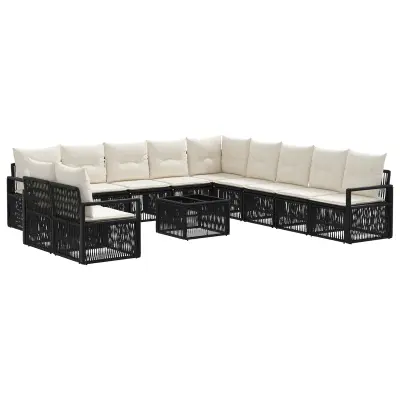 vidaXL Vrtna sedežna garnitura 12 pcs Črna poli ratan