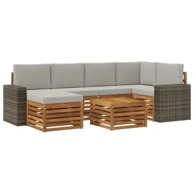 vidaXL Kotna sedežna garnitura z blazino 7 pcs Naravna in svetlo siva
