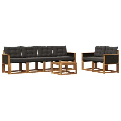 vidaXL Zunanja garnitura za sedenje z blazino 7 pcs Naravna in črna