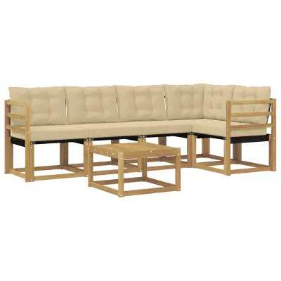 vidaXL Zunanja garnitura za sedenje z blazino 6 pcs Bela in bež