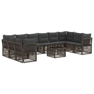 vidaXL Vrtna sedežna garnitura 11 pcs Siva poli ratan
