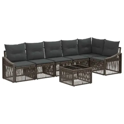 vidaXL Vrtna sedežna garnitura 7 pcs Siva poli ratan