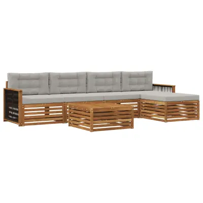 vidaXL Zunanja garnitura za sedenje 6 pcs Naravna in svetlo siva