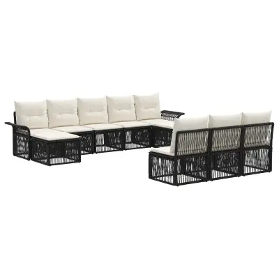 vidaXL Vrtna sedežna garnitura 10 pcs Črna poli ratan