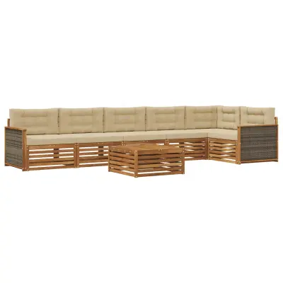 vidaXL Zunanja garnitura za sedenje z blazino 7 pcs Naravna in bež