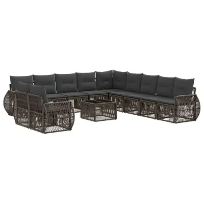 vidaXL Vrtna sedežna garnitura 12 pcs Siva in temno siva poli ratan