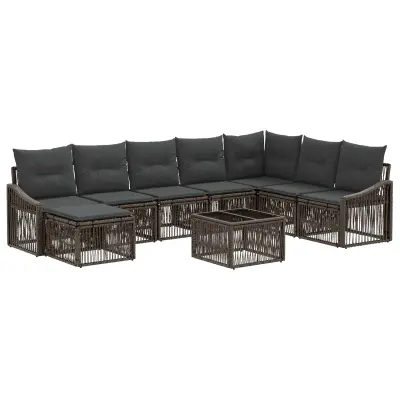 vidaXL Vrtna sedežna garnitura 9 pcs Siva poli ratan
