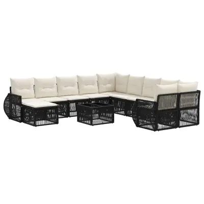 vidaXL Vrtna sedežna garnitura 12 pcs Črna poli ratan