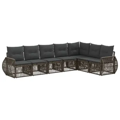 vidaXL Vrtna sedežna garnitura 7 pcs Siva in temno siva poli ratan