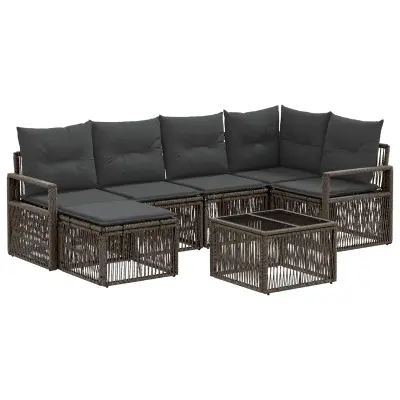 vidaXL Vrtna sedežna garnitura 7 pcs Siva poli ratan