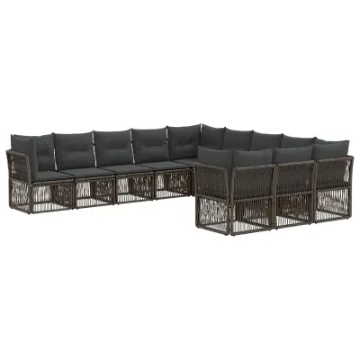 vidaXL Vrtna sedežna garnitura 11 pcs Siva poli ratan