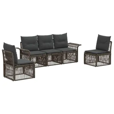 vidaXL Vrtna sedežna garnitura 5 pcs Siva poli ratan