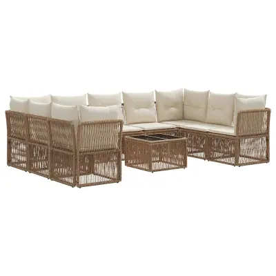 vidaXL Vrtna sedežna garnitura 10 pcs Bež poli ratan