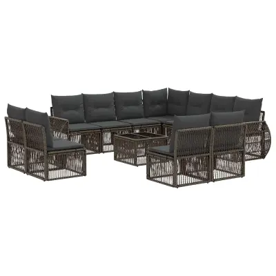 vidaXL Vrtna sedežna garnitura 12 pcs Siva in temno siva poli ratan