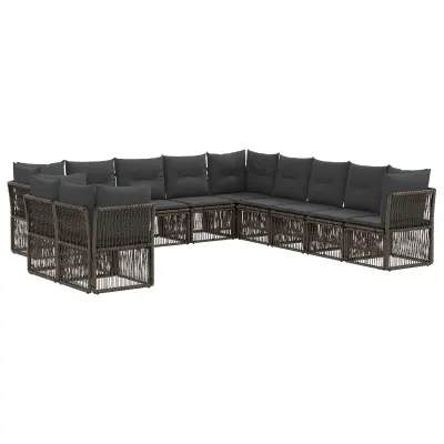 vidaXL Vrtna sedežna garnitura 11 pcs Siva poli ratan