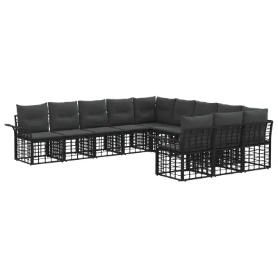 vidaXL Zunanja garnitura za sedenje 11 pcs Črna in Temno siva
