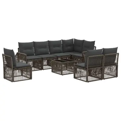 vidaXL Vrtna sedežna garnitura 9 pcs Siva in temno siva poli ratan