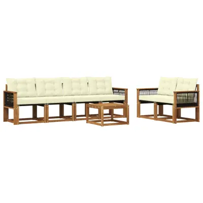 vidaXL Zunanja garnitura za sedenje z blazino 7 pcs Naravna in smetana