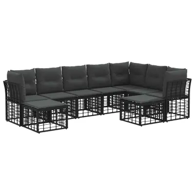 vidaXL Zunanja garnitura za sedenje 9 pcs Črna in Temno siva Poliester