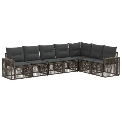 vidaXL Vrtna sedežna garnitura 7 pcs Siva in temno siva poli ratan