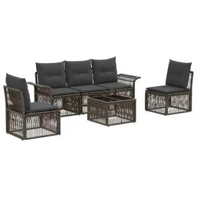 vidaXL Vrtna sedežna garnitura 6 pcs Siva poli ratan