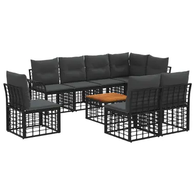 vidaXL Zunanja garnitura za sedenje 9 pcs Črna in Temno siva Poliester