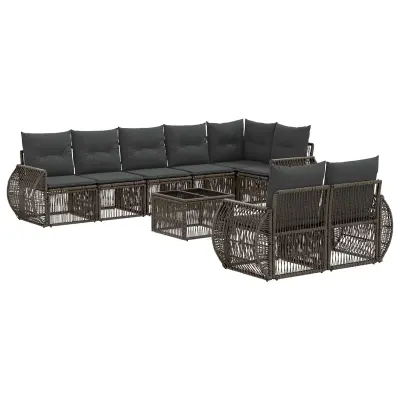 vidaXL Vrtna sedežna garnitura 9 pcs Siva in temno siva poli ratan