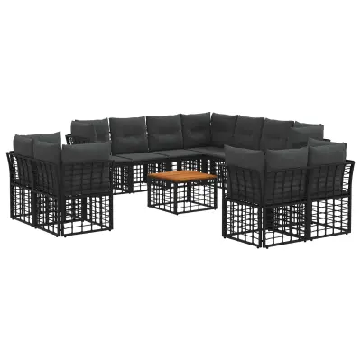 vidaXL Zunanja garnitura za sedenje 12 pcs Črna in Temno siva