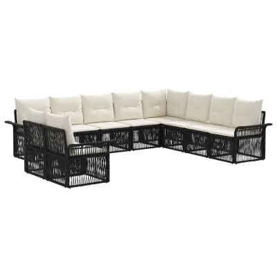 vidaXL Vrtna sedežna garnitura 10 pcs Črna poli ratan