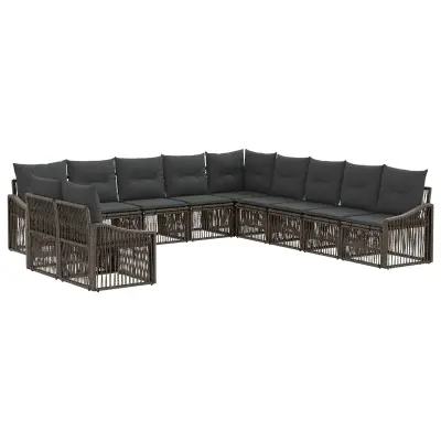 vidaXL Vrtna sedežna garnitura 11 pcs Siva poli ratan