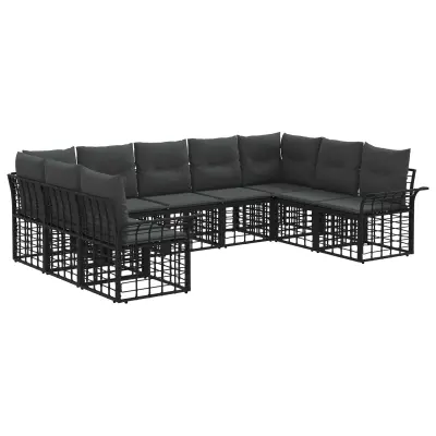 vidaXL Zunanja garnitura za sedenje 9 pcs Črna in Temno siva Poliester
