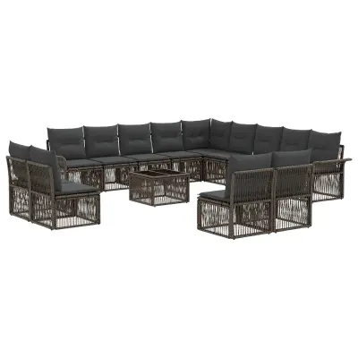 vidaXL Vrtna sedežna garnitura 14 pcs Siva poli ratan