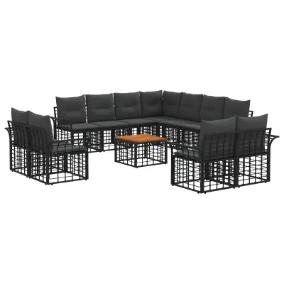 vidaXL Zunanja garnitura za sedenje 12 pcs Črna in Temno siva