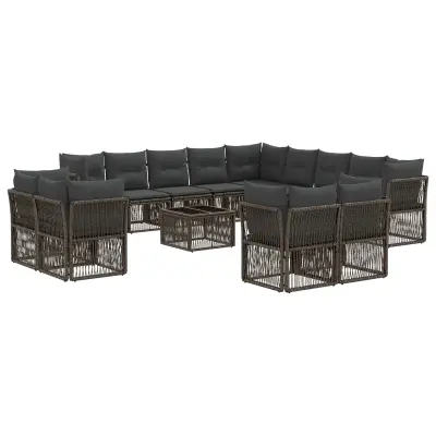 vidaXL Vrtna sedežna garnitura 14 pcs Siva poli ratan