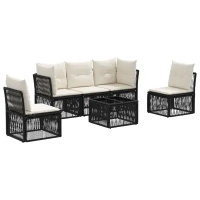 vidaXL Vrtna sedežna garnitura 6 pcs Črna poli ratan