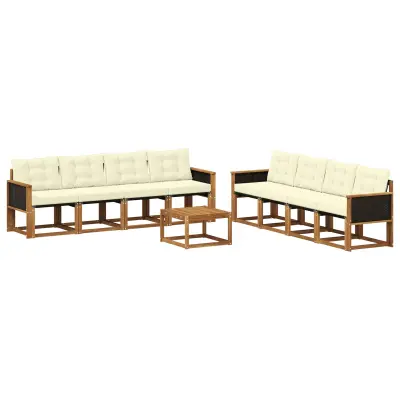 vidaXL Zunanja garnitura za sedenje z blazino 9 pcs Naravna in smetana