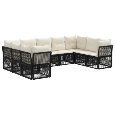 vidaXL Vrtna sedežna garnitura 9 pcs Črna poli ratan