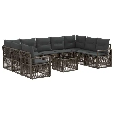 vidaXL Vrtna sedežna garnitura 10 pcs Siva poli ratan