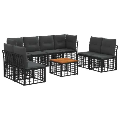 vidaXL Zunanja garnitura za sedenje 9 pcs Črna in Temno siva Poliester