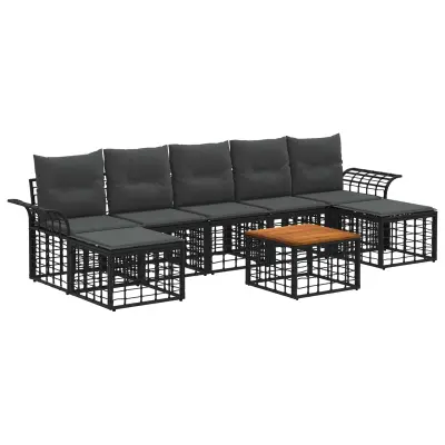 vidaXL Zunanja garnitura za sedenje 8 pcs Črna in Temno siva Poliester