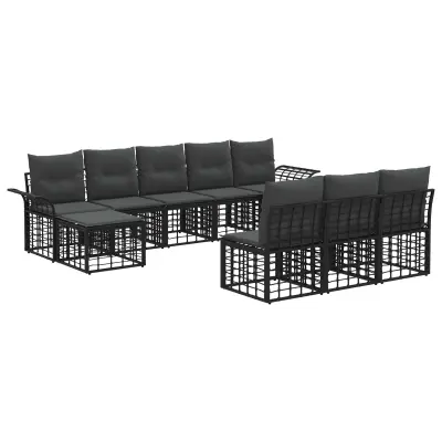 vidaXL Zunanja garnitura za sedenje 9 pcs Črna in Temno siva Poliester