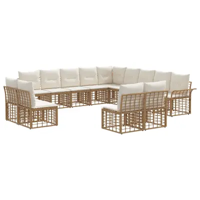 vidaXL Zunanja garnitura za sedenje 13 pcs Naravna in krem bela