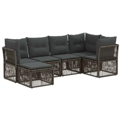 vidaXL Vrtna sedežna garnitura 6 pcs Siva poli ratan
